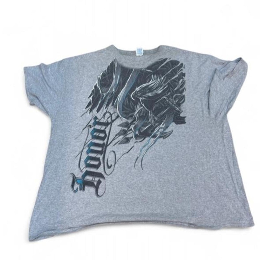 VTG Delta Pro Weight Men's 3XL Honor Graphic T-Shirt Gray Y2K Cyber Grunge Eagle